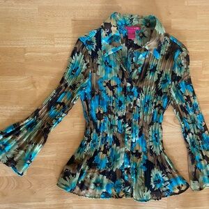 Sunny Leigh Multi Color Floral Print Crinkled Buttown Down Size S